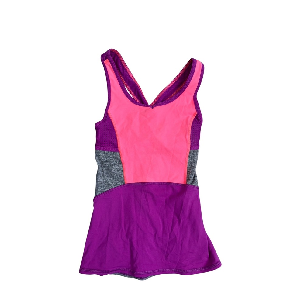 Ivivva Lululemon Girls Pink Purple Colorblock Crossback Athletic Tank Top Size 8